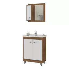 Mueble De Baño Completo - Botiquin Espejo Y Pileta - Madri Cantidad De Agujeros Para Grifería Un Agujero Color De La Bacha Blanco Color Del Mueble Castaño Con Blanco