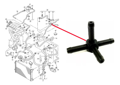 Brida Toma Agua Tee 4 Salidas Golf Jetta Clasico Beetle 2.0 Foto 4
