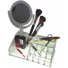 Organizador Maquillaje C/espejo 15 Divis. Acrílico 22x12x8cm