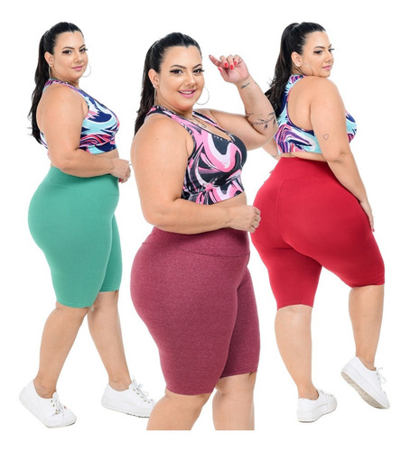 5 Bermudas Short Academia Fitness Estampado Plus Size Mulher