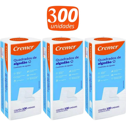 Kit 3x Algodão 100un Quadrado Bebê Sem Perfume Limpeza Macio Branco