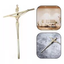 Crucifixo Aço Metal Parede Sala Escritorio Dourado 28 Cm