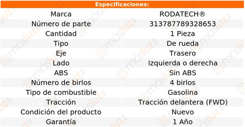 (1) Maza Rueda Tra Izq/der S/abs Prizm 1.6l 4 Cil Fwd 93/97 Foto 5