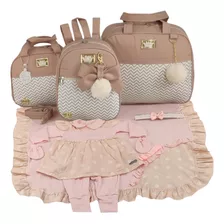 Kit Saida + Bolsa Maternidade 3 Pçs Luxo Nude Menina