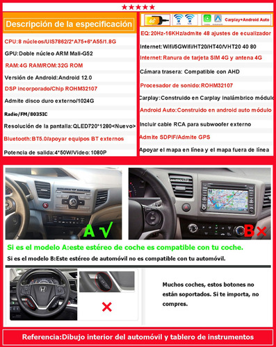 Auto Radio Estro Android Gps Carplay Para Honda Civic 2012 Foto 5