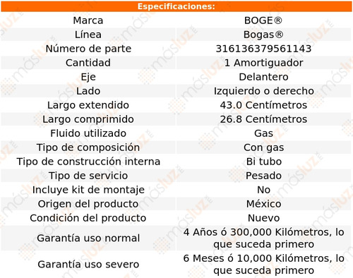 1- Amortiguador Gas Delantero Izq/der Aztek 01/05 Boge Bogas Foto 2