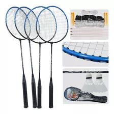 Set Raquetas X 4 Badminton 2 Gallitos Malla Parales Estuche