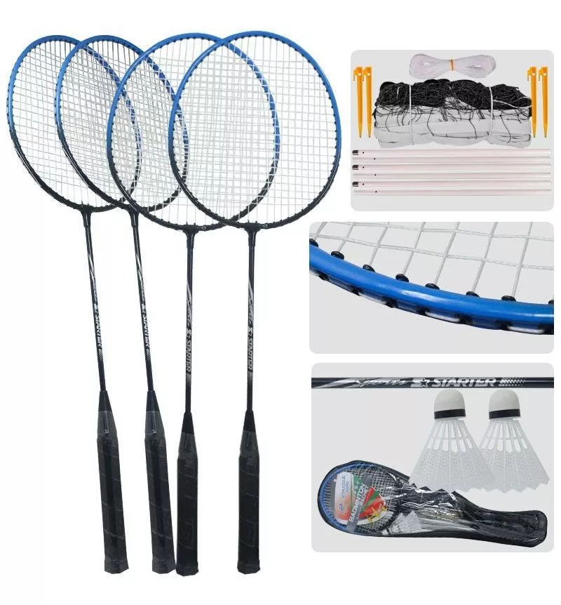 Set Raquetas X 4 Badminton 2 Gallitos Malla Parales Estuche