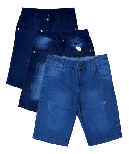 Kit 3 Bermuda Jeans Masculina Infantil Juvenil 02 Ao 16
