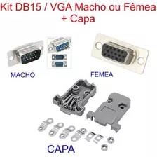 Kit Conector Db9 / Db15 Macho Fêmea Pino Solda + Capa