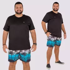 Kit 2 Shorts Praia Verão Bermuda Tactel Estampada Gordinhos