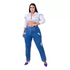 Calça Mon Feminina Plus Size Jeans Cintura Alta 46 Ao 56