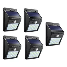 Kit 5 Luminárias Solar 30 Led Com Sensor Presença Arandela