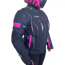 Campera Moto Ags Cuero Negro Fucsia - Cuatro Estaciones