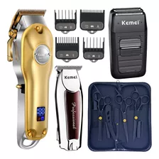 Kit 3 Tesouras Profissional Barbeiro Cabelo + Máquinas Corte Cor Preto 110v/220v