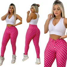 Calça Leg Legging Mais Top Fitness De Bolinha Poa + Brinde