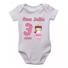 Body Infantil Mesversário Boneca Personalizado Nome Bebê