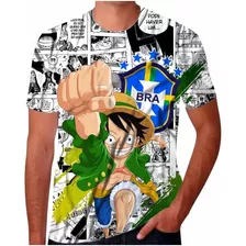 Camiseta Brasil Masculina Copa 2022 Anime One Piece Luffy