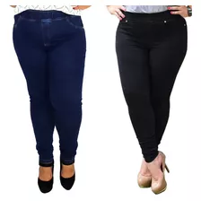 Kit 2 Calça Jeans Plus Size Cós Alto Feminina Extra 60 Ao 66