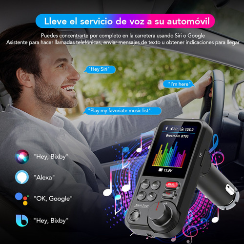 Transmisor Bluetooth Fm Aux Qc3.0 1.8 Inalmbrico Para Auto Foto 3