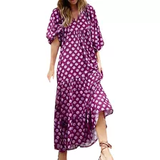 Vestido Largo De Manga Tres Cuartos Para Mujer Con Estampado