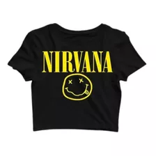 Cropped Feminino Nirvana Blusa Dry Fit Estampado Rock Estilo