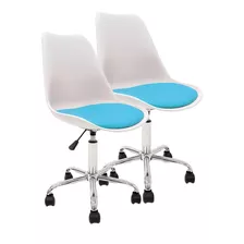 Par De Sillas Tulip Eames X2 Blanca Con Ruedas Varios Colores De Almohadón Base Cromada