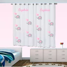 Cortina Infantil Personalizada Elefantinha ( Elefante Rosa)