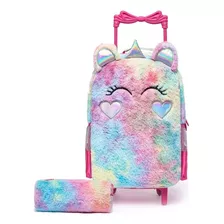 Kit Mochila De Rodinha + Estojo Spector Pelúcia Unicórnio Cor Rosa