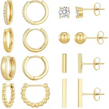 8 Aretes De Laminado Oro 14k Mujer Arracadas Huggies Moda