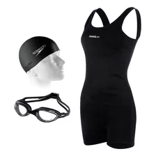 Kit Natação Speedo Maiô Macaquinho + Óculos Hydro + Touca