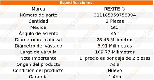 (2) Vlvulas Escape Std Dodge Stratus 4 Cil 2.4l 95/06 Foto 2