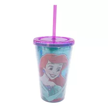 Copo Com Canudo Disney Princesa Ariel 450 Ml