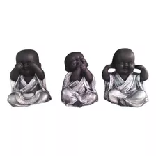Kit C/3 Budas Monge Bebê Cego Surdo Mudo Trio Prata 15cm