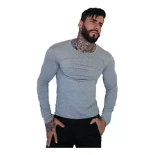 Blusa De Malha Masculina Gola Redonda Manga Longa Justa