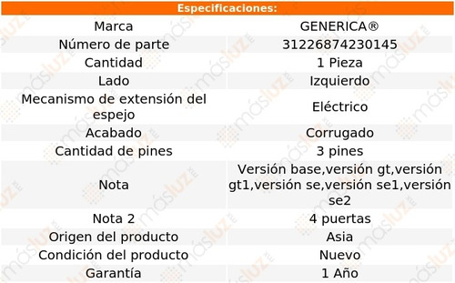 Espejo Izq Elect Corrug 3 Pines Pontiac Grand Am 02/05 Foto 2