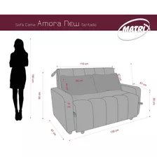 Sofá Cama 2 Lugares 138cm Amora New Wt