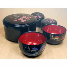 Kit Pote De Arroz E 4 Tigelas Japonesas (owan) Pintados