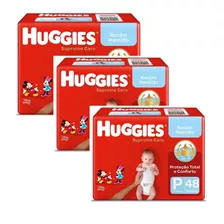 Fraldas Huggies Supreme Care Recém-nascido P X 48 Kit C/3