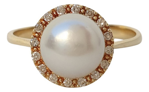 Anel De Ouro 18k 750 Com Pérola Cultivada E Diamantes Amarelo 17