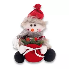 Boneco De Neve Sentado Pano Enfeite Decorativo Natal 20 Cm