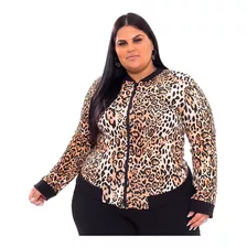 Jaqueta Feminina Bomber Plus Size Crepe Oncinha Casaco Lindo