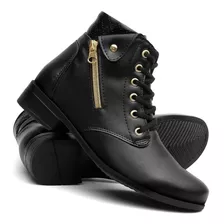 Bota Coturno Feminino Salto Baixo Cano Curto Confort