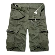 Pantalones Cortos Cargo Para Hombre Con Cinturón, Militar, C