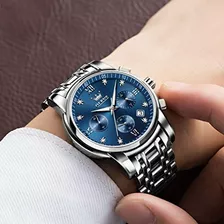 Relojes De Diamantes Para Hombre, Esfera Azul, Números Roman