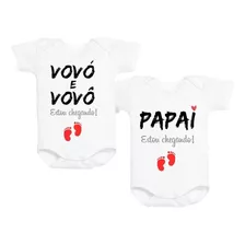 Kit Body Baby Branco Papai, Vovó E Vovô Estou Chegando!