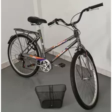 Bicicleta Caloi Poti Cinza 2003 - Aro 26 C/ Paralama E Cesta