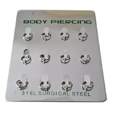 Kit Cartela 12 Piercing Captive Aço Cirúrgico 6 8 10 12mm