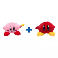 2 Bonecos Pelúcia Kirby Star Vermelho Rosa Super Mario World