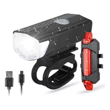 Kit Farol Bike Led Recarregável Potente Dianteira + Traseira Cor Preto